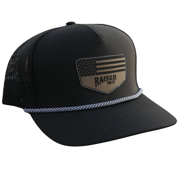 Stars & Stripes | 5-Panel Water Resistant Performance Roper Hat — White Chain-link