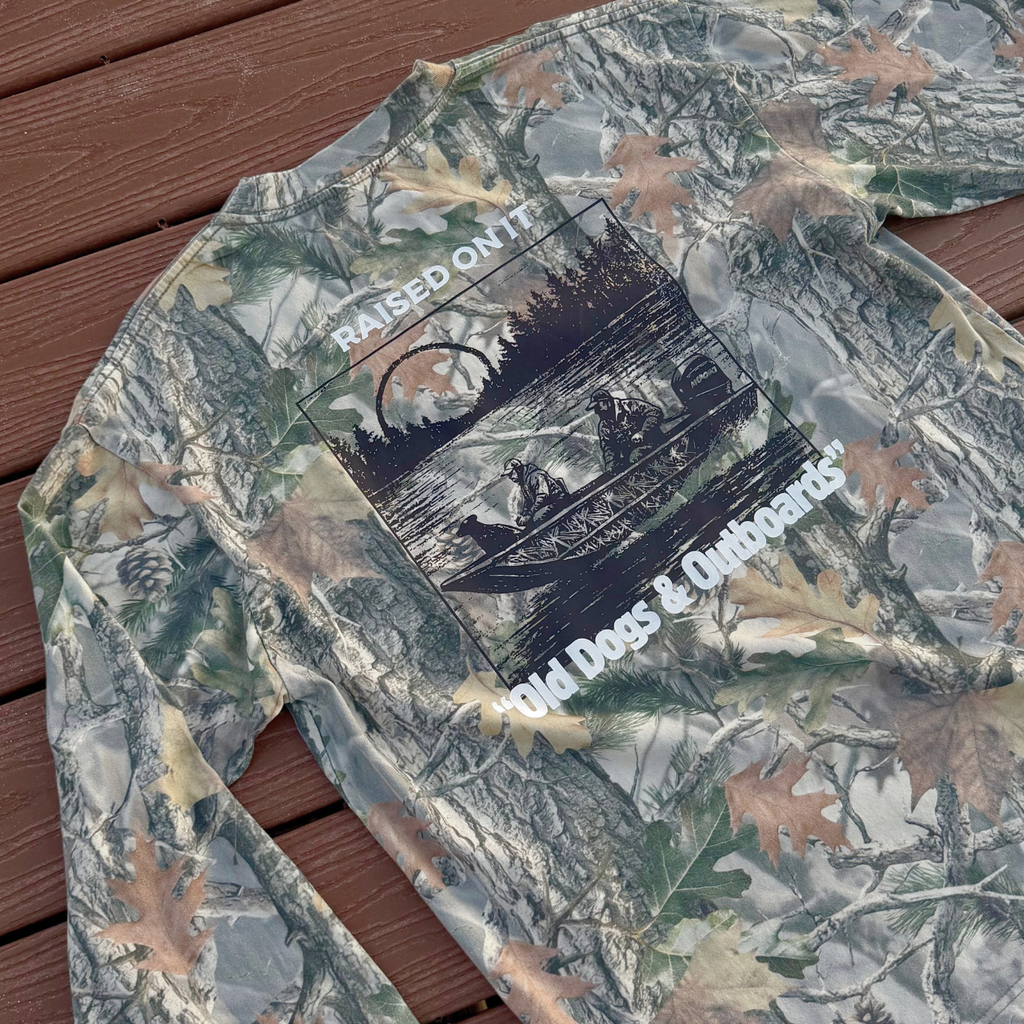Old Dogs & Outboards | Long Sleeve Comfort Tee | Faded Camo