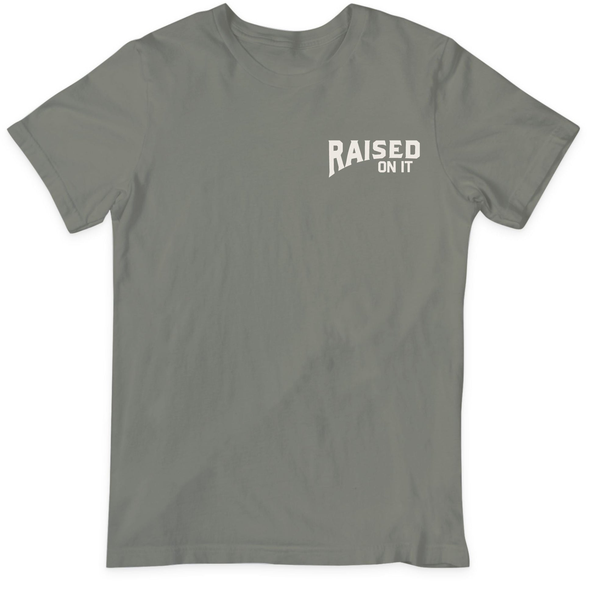 Florida Sportsman Tee in olive — front view with small Raised On It left-chest logo