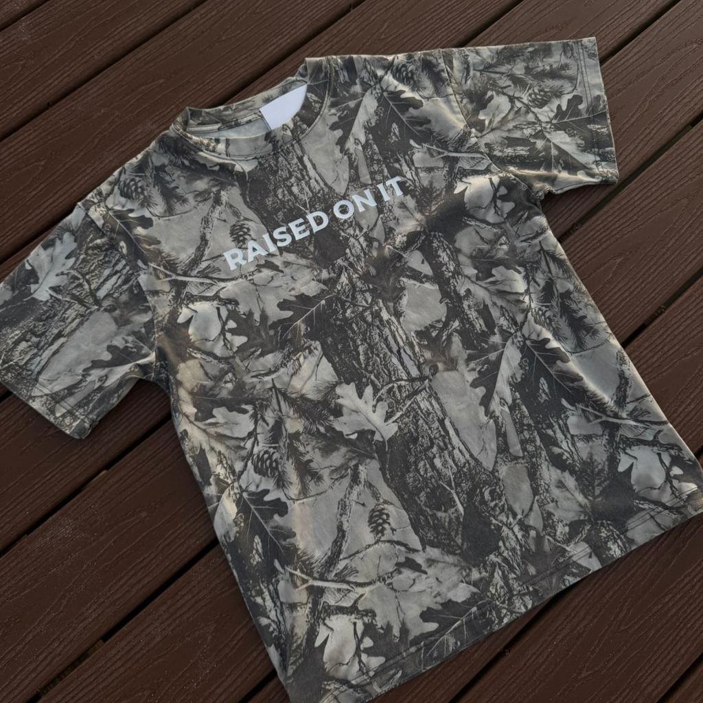 Winter Camo Logo Tee | Short Sleeve Heavy Weight Tee | Grey Wood Camo